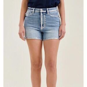 Judy Blue High Waist Slim Denim Shorts Silver Metallic Foil Trim JB150387LT S‎